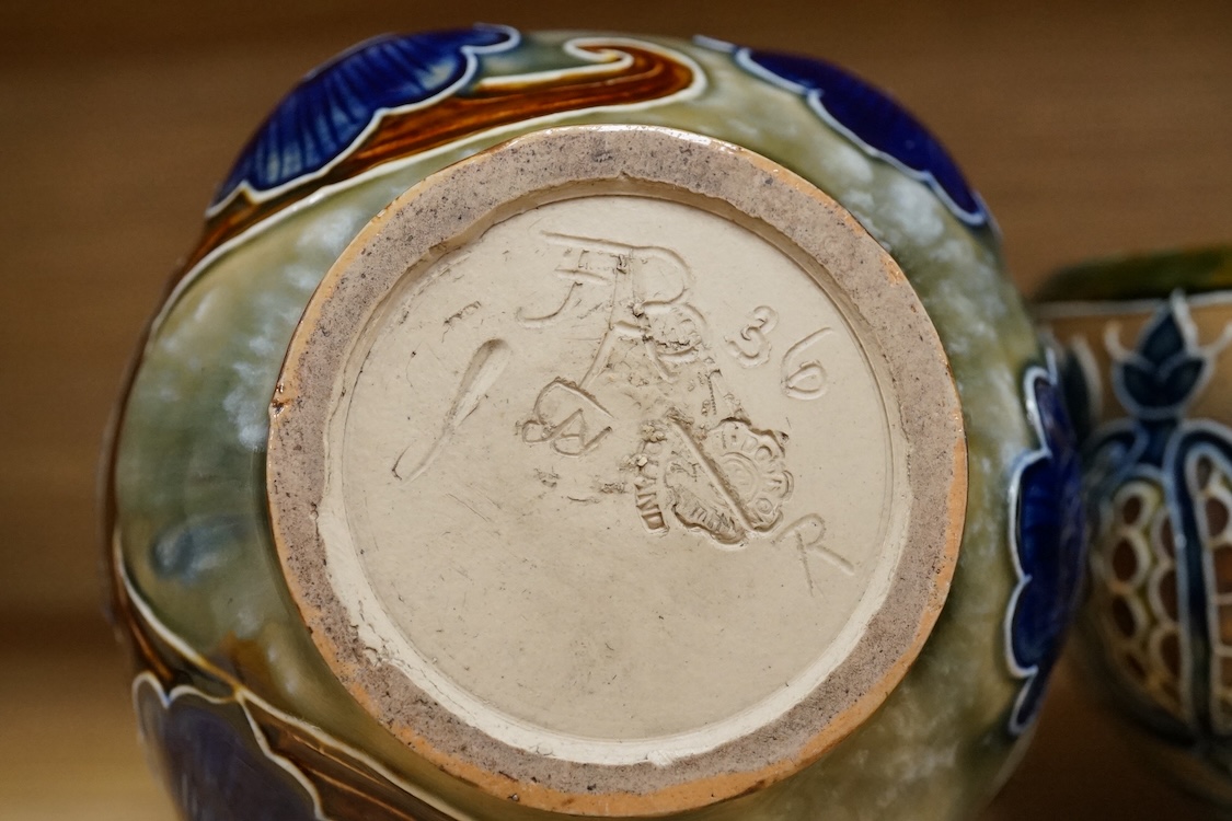 Mark V. Marshall, a Doulton Lambeth bowl, together with a Frank Butler jug, lacking handle, largest 25cm high